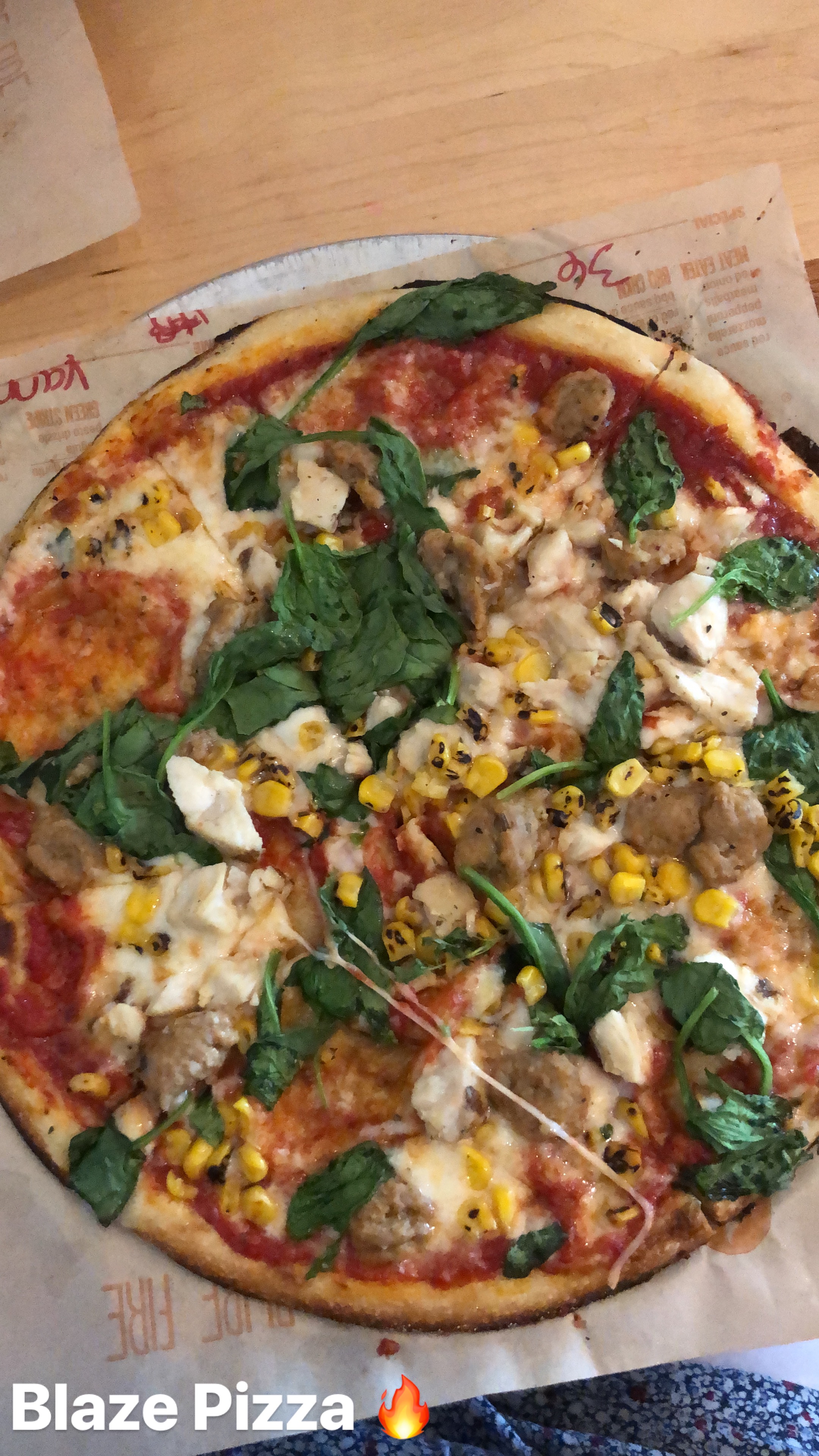 Blaze Pizza - with chicken, sweetcorn & spinach